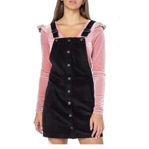 Celebrity Pink Black Corduroy Overall Jumper Mini Dress Size Medium
